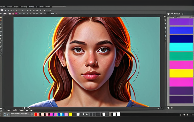** A digital artist using Adobe Photoshop to create a character design, showcasing the transition from sketch to screen. Focus on the digital painting aspect, with a vibrant and colorful aesthetic.
**