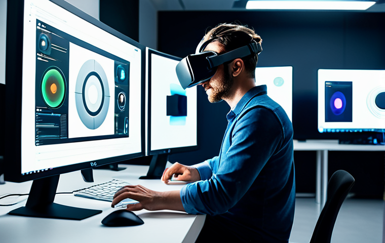 A professional animation artist, fully clothed in modest business casual attire, intensely focused at a high-tech workstation in a modern studio. They are wearing VR goggles and interacting with a holographic display, while multiple large monitors show real-time 3D rendering and AI-powered animation tools. The studio is clean and futuristic, with subtle ambient lighting, showcasing the technical revolution in animation. safe for work, appropriate content, perfect anatomy, correct proportions, natural pose, well-formed hands, proper finger count, natural body proportions, professional photography, high quality, family-friendly.