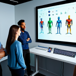 A diverse group of animation professionals, including both male and female artists and developers, in a modern, brightly lit animation studio. They are gathered around a large interactive screen, actively brainstorming and discussing concepts related to audience understanding and story development. Subjects are fully clothed in modest business casual attire, suitable for a professional work environment. The studio features sleek design elements, creative artworks on walls, and subtle technology integration like digital drawing tablets. The atmosphere is collaborative and innovative. Professional photography, high quality, perfect anatomy, correct proportions, natural pose, well-formed hands, proper finger count, natural body proportions, safe for work, appropriate content, fully clothed, professional.
