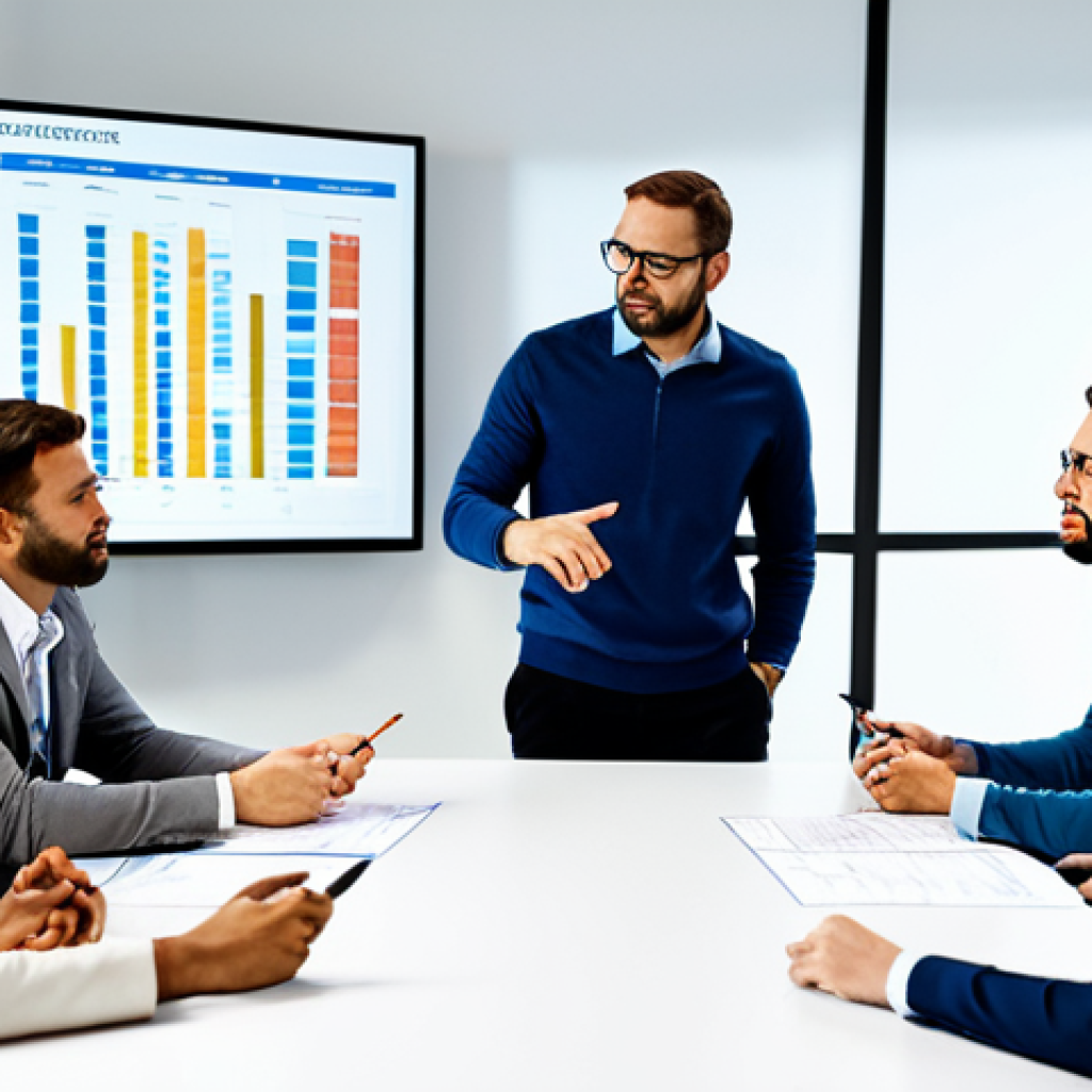 A diverse team of professional animation studio employees in modest business casual attire, collaboratively discussing project timelines and capacity assessment in a modern, well-lit studio conference room. They are gathered around a sleek table, with one team member pointing at a large wall-mounted screen displaying complex animation schedules and resource allocation charts. The atmosphere is focused and collaborative, emphasizing strategic planning and efficient workflow management. This image is fully clothed, appropriate attire, safe for work, professional, perfect anatomy, correct proportions, natural pose, well-formed hands, proper finger count, natural body proportions, appropriate content.