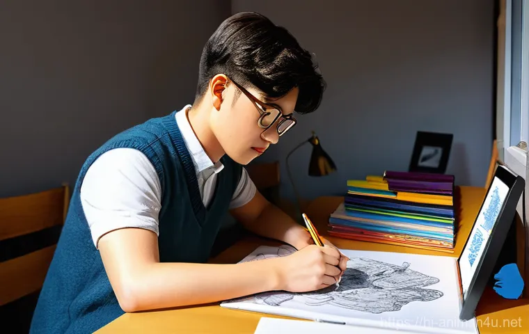 애니메이션 기획사 입사 준비 팁 - **Prompt 1: The Aspiring Animator's Foundation Journey**
"A young, determined aspiring animator,...