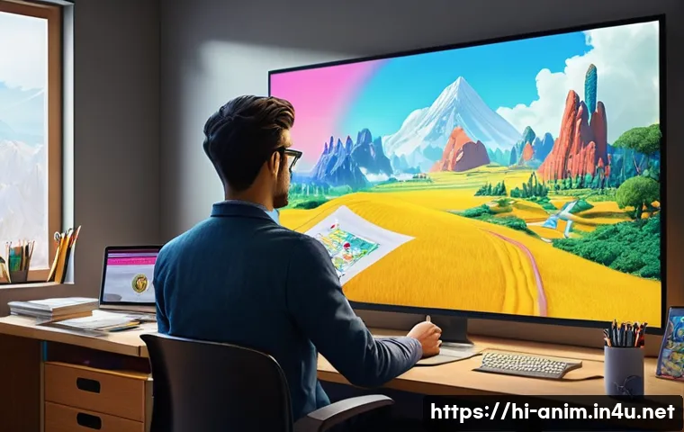 애니메이션 기획사와 관련된 법률 지식 - **Prompt:** A bustling, vibrant animation studio filled with diverse artists, illustrators, and 3D m...