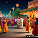 애니메이션 기획에서 아이디어 발굴 방법 - A vibrant animation scene depicting a traditional Indian festival in a small town, with colorful dec...