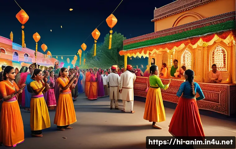 애니메이션 기획에서 아이디어 발굴 방법 - A vibrant animation scene depicting a traditional Indian festival in a small town, with colorful dec...